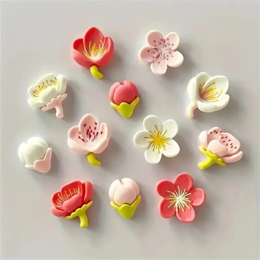 Set of 12 Cherry Blossom Magnets Decorative Approx. 2 cm Colourful Mini Magnets for Fridges and Metal Surfaces in Kitchens and Interiors