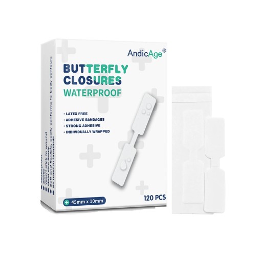 Set of 120 Butterfly Plasters 1x4.5 cm Sterile Elastic Wound Plasters Latex-Free Antibacterial Waterproof for Sensitive Skin