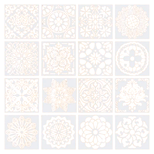Set of 16 Plastic Mandala Stencils 15x15 cm PET Reusable Stencils for Painting Walls Floors Furniture Decoration