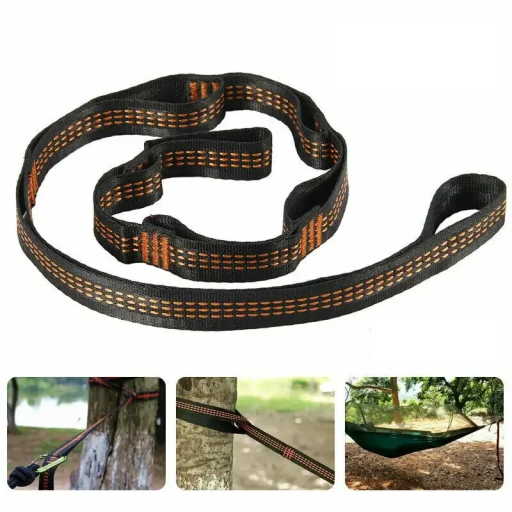 Set of 2 Black Hammock Straps 2 m with 5 Loops Load Capacity 300 kg Polyester Tree Straps for Hanging Hammocks