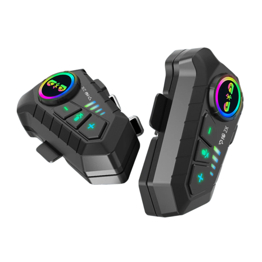 Set of 2 Bluetooth Intercoms P10X with Fixed Microphones Battery Life 30 h Range 1000 m LED Indicator IPX6 Noise Cancellation for Two Open Helmets