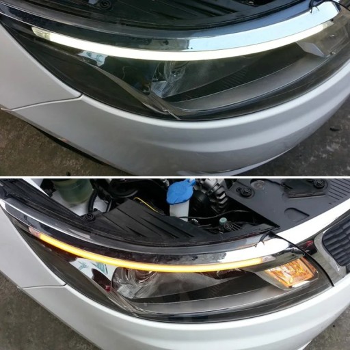 Set of 2 LED Daytime Running Lights for Car 60 x 1.1 x 0.3 cm Flexible DRL Light Strip with Indicator Flowing Effect 12 V