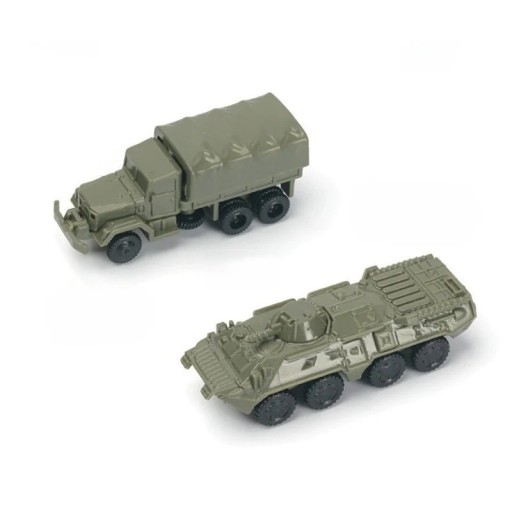 Set of 2 Military Vehicle Models M35 and BTR-80 Scale 1:144 Made of ABS Plastic Collectible Models for Decoration and Model Builders