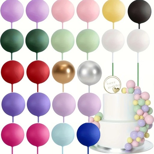 Set of 20 Cake Decorations Colourful Mix Round Balls Birthday Decoration for Cake Foam Ornaments Celebration Party Decorations
