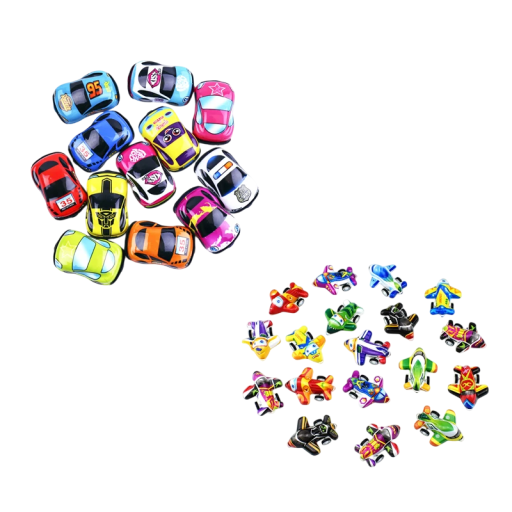 Set of 20 Mini Toys 5.5 x 3.2 x 1.7 cm 10 Cars and 10 Aeroplanes Cute Models for Children Random Colours Small Rewards Fun Toys