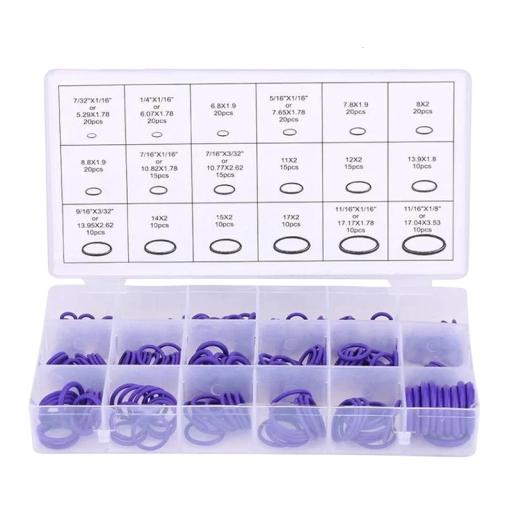 Set of 270 O-Rings for Refrigerants R134a and R12, HNBR, Purple Colour, for Automotive Air Conditioning System Repairs