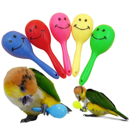 Set of 3 Parrot Rattles 7 x 2.5 cm Interactive Toy for Birds Hanging Rattle for Cage Colourful Plastic Toys for Avian