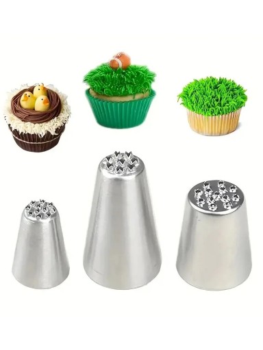 Set of 3 Piping Nozzles for Baking with Fine, Medium, and Large Openings for Creating Grass, Fur, and Textures on Cakes and Confectionery