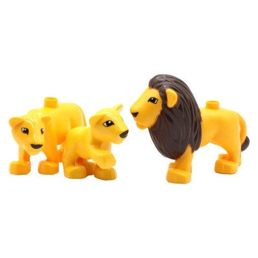 Set of 3 Plastic Building Block Lions for Children Yellow Animal Figures Educational Construction Toy