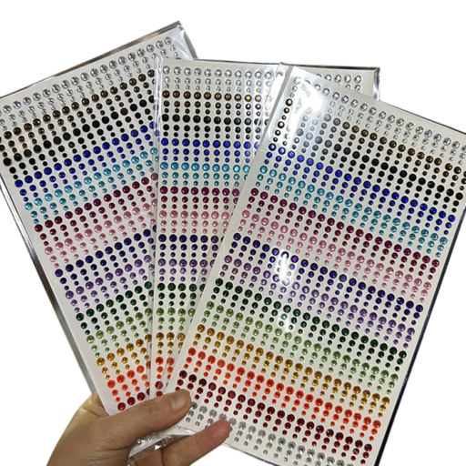 Set of 3 Sheets of Coloured Face Gems Self-Adhesive Jewels 3 4 5 mm Mix for Wedding Makeup Parties Festivals Carnivals and Creative Makeup