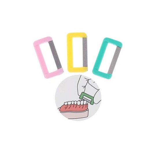 Set of 3 Tooth Polishing Strips for Interdental Cleaning and Enamel Care with Plastic Holder Random Colour for Oral Hygiene
