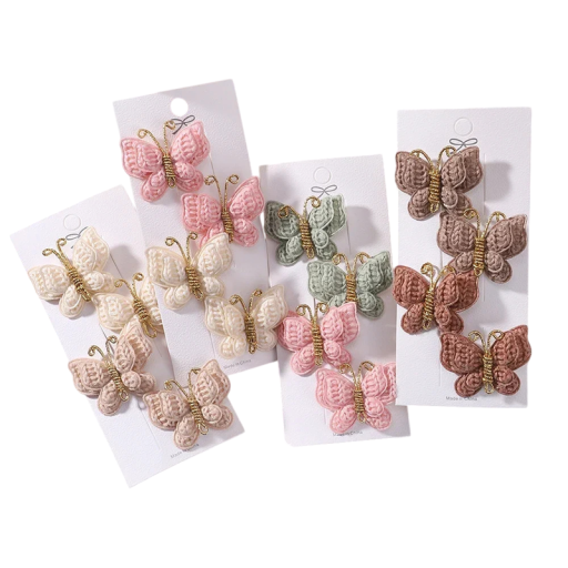 Set of 4 Crocheted Butterfly Hair Clips Handmade Knitted Design Elegant Hair Accessories