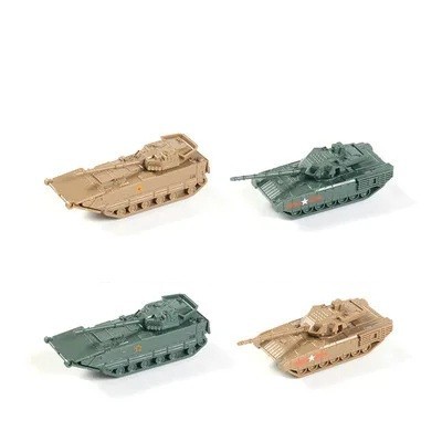 Set of 4 Military Vehicle Models 05 and T-14 Scale 1:144 Made of ABS Plastic Collectible Models for Display in a Showcase and for Modellers
