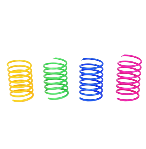 Set of 4 Spring Cat Toys Colourful Plastic Spirals 5.5 x 2 cm Interactive Kitten Toy Hunting Toy for Cats