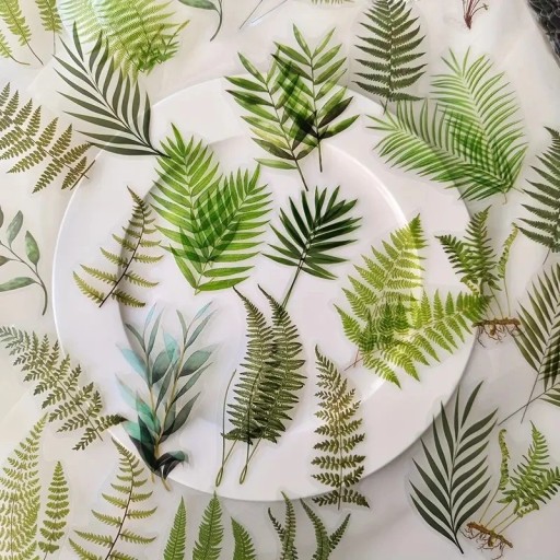 Set of 40 Stickers with Leaf and Fern Designs on Transparent Plastic Stickers for Creative Projects
