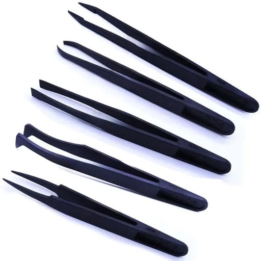 Set of 5 Antistatic Tweezers for Watch and Electronics Repair with Various Tips for Precise Handling of Small Parts