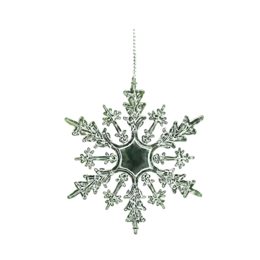 Set of 5 Christmas Decorations Plastic Transparent Snowflake Shape 9.3 cm Hanging with String for Christmas Tree