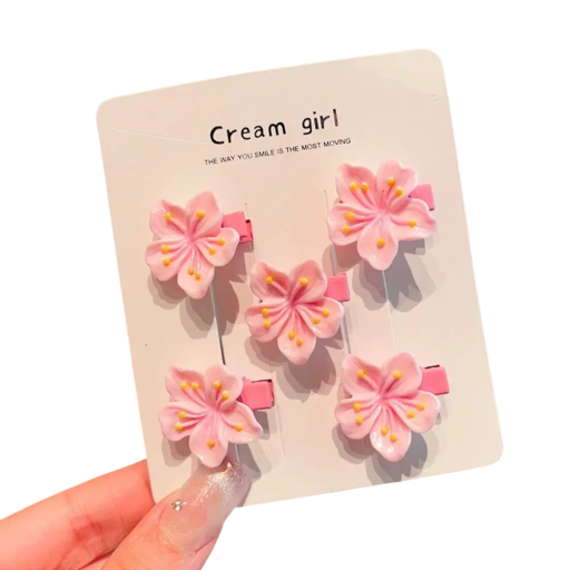 Set of 5 Hair Clips in the Shape of Pink Flowers Cute Children's Clips Stylish Hair Accessories Floral Clips for Girls Colourful Clips