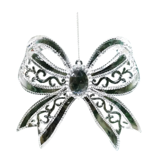 Set of 5 Plastic Transparent Decorations for Christmas Tree in Bow Shape 11 x 9.5 cm