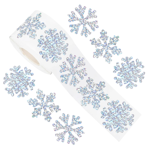 Set of 500 Glitter Snowflake Stickers Mini Decorations for Christmas Winter Decor Gift Wrapping Windows Notebooks and Crafting