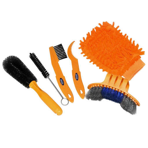 Set of 6 Bicycle Chain and Drive Cleaners Brushes for Sprockets and Tyres for Mountain, Road, City and Folding Bikes
