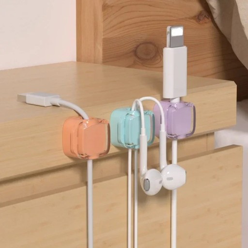 Set of 6 Colourful Magnetic Cable Holders with Adhesive Base for Cable Management 22x22x14.6 mm