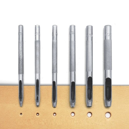 Set of 6 Hollow Punches LT065-105 Made of Hardened Carbon Steel for Leather, Paper, Rubber and Other Soft Materials with Non-Slip Handle