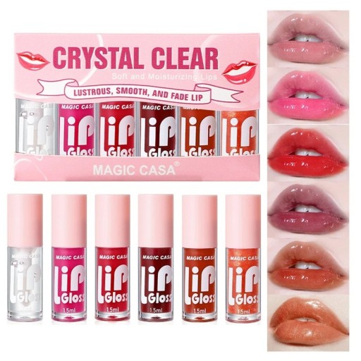 Set of 6 Hydrating Gentle Shimmer Lip Gloss 1.5 ml Gloss and Nourishment for Lips Natural Shine with Fine Glitter Hydrating Effect for Every Day