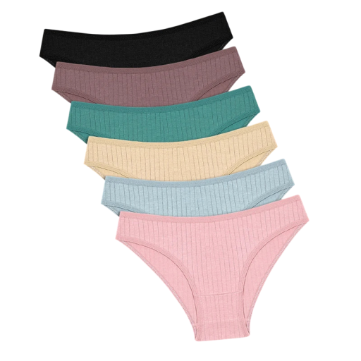 Set of 6 Women's Classic Cut Knickers with Striped Pattern Breathable Underwear in Various Colours