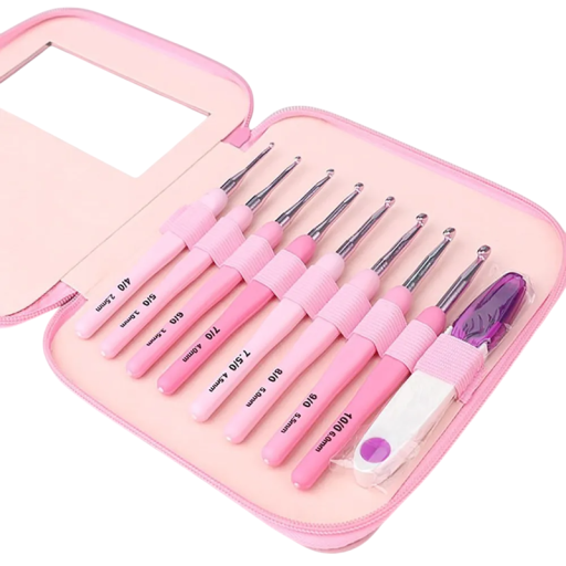 Set of 8 Crochet Hooks with Ergonomic Soft Grip 2.5–6 cm U-Shaped Scissors Practical Case Crochet Accessories