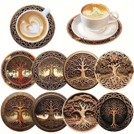 Set of 8 Painted Wooden Coasters, Heat-Resistant Placements, Colourful Sprayed Wooden Placements, Non-Slip Placements