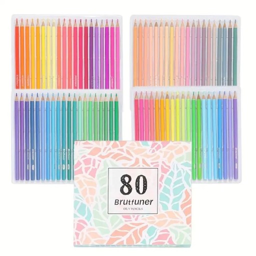 Set of 80 Oil Colour Pencils Brutfuner Soft Pencils for Children and Adults Drawing Colouring Art Colouring Books Sketching