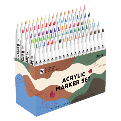 Set of 90 Acrylic Markers with Brush Tip Colourful Paint Markers for Stones Wood Canvas Crafting Permanent