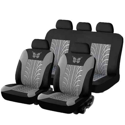 Set of Car Seat Covers for 5 Seats Tire Print Design with Butterfly Protective Seat Covers Polyester Stylish Pattern Easy Maintenance Universal Fit