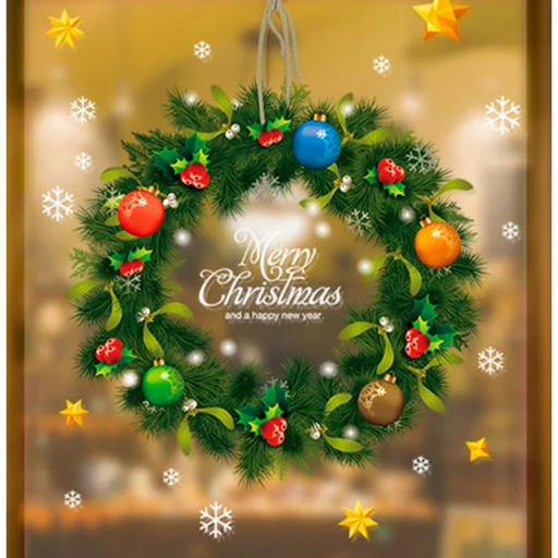 Set of Christmas PVC Window Stickers 45 x 30 cm Christmas Wreath Snowflakes and Stars Reusable Winter Window Decoration