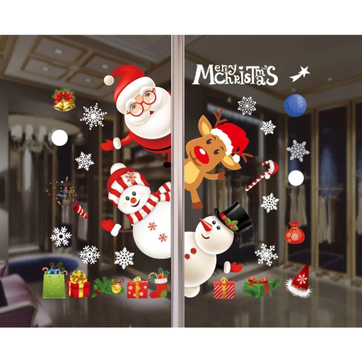 Set of Christmas Window Stickers 50 x 70 cm PVC Film Featuring Snowmen and Snowflakes Reusable Winter Decoration Without Adhesive