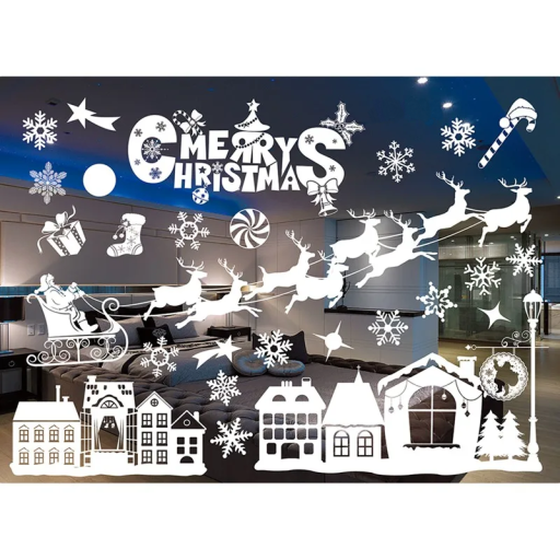 Set of Christmas Window Stickers 55 x 75 cm White PVC Decorations with Winter Motifs Easy Application Reusable Stickers