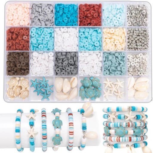 Set of Clay Beads Ocean Theme Shells Starfish Turtles Polymer Set for Jewellery Making Bracelets Necklaces Charms Crafting