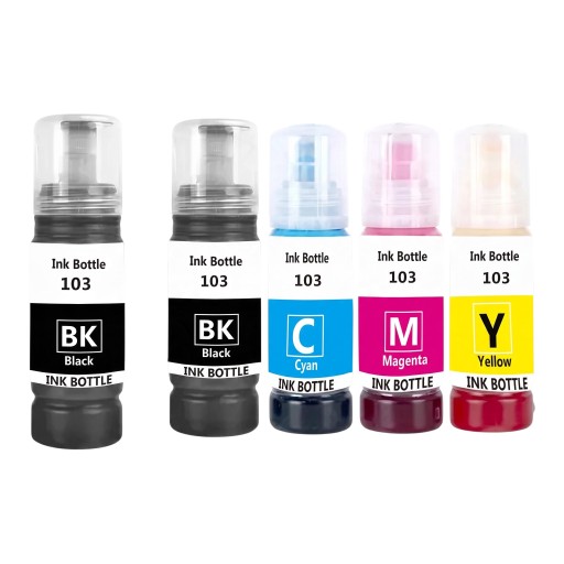 Set of Ink Cartridges 103 5 pcs 70 ml 2x Black Cyan Magenta and Yellow for Epson EcoTank L1110 L3100 L3110 L3111 L3116 L3150 L3160