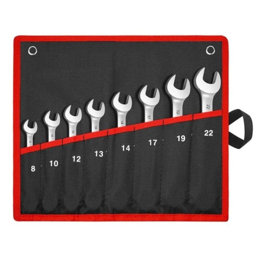 Set of Open-End and Ring Spanners 8 pcs Steel Ratchet Spanners 8 - 22 mm