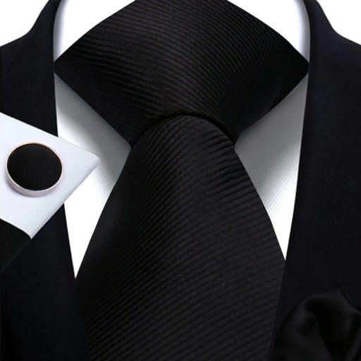 Set of Plain Tie, Pocket Square and Cufflinks 148 x 7.5 cm Elegant Men's Set for Weddings, Formal Events and Business Meetings