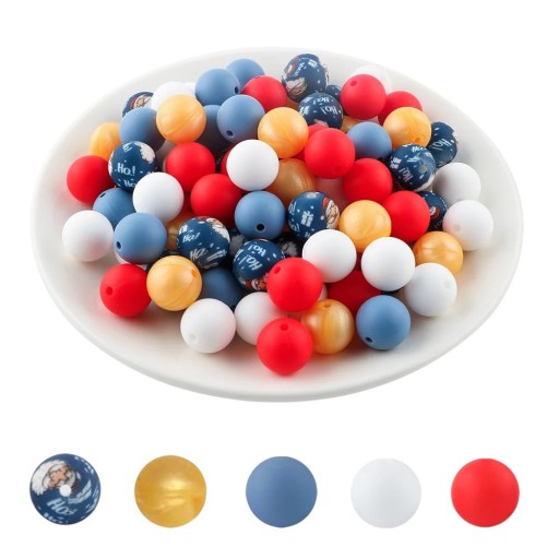 Set of Round Silicone Beads 15 x 15 mm 20 pcs in Five Christmas Colours of 4 Pieces Each for Making Bracelets, Necklaces, Charms and Decorations
