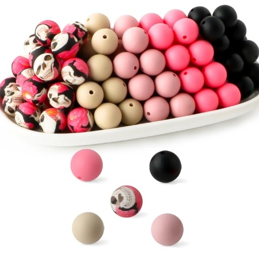 Set of Silicone Beads 15 x 15 mm Round Beads 20 pcs in Five Shades of Four Pieces Each Creative Material for Making Bracelets Necklaces and Decorations