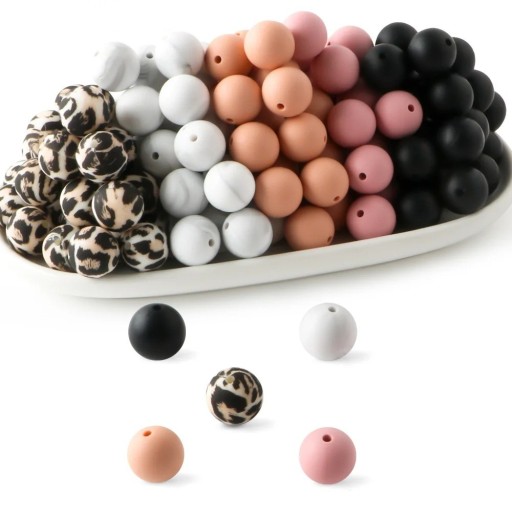 Set of Silicone Beads 15 x 15 mm Round Creative Beads 20 pcs in 5 Colour Variants of 4 Pieces Each Material for Making Bracelets Necklaces and Decorations