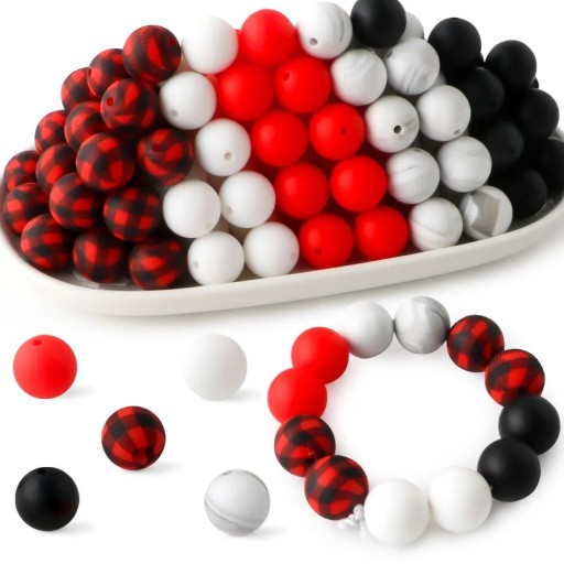 Set of Silicone Beads 15 x 15 mm Round Creative Beads 20 pcs in 5 Colours of 4 Pieces Black Red White Jewellery Making Material