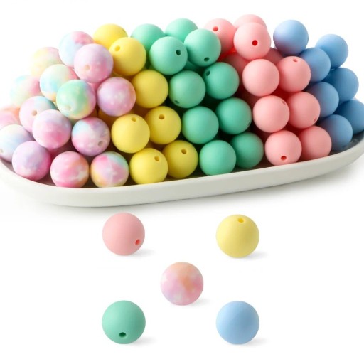 Set of Silicone Beads 15 x 15 mm Round Creative Beads 20 pcs in 5 Colours of 4 Pieces Each Material for Making Bracelets Necklaces Pendants and Decorations
