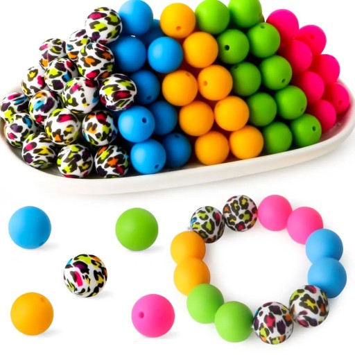 Set of Silicone Beads 15 x 15 mm Round Creative Beads 20 pcs in 5 Colours with 4 Pieces Each Material for Making Bracelets Necklaces and Decorations