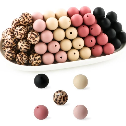 Set of Silicone Beads 15 x 15 mm Round Creative Beads 20 pcs in 5 Colours with 4 Pieces Each Material for Making Bracelets Necklaces Pendants and Decorations
