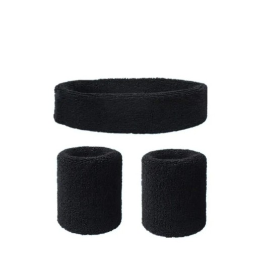 Set of Sports Headband and Two Wristbands Colourful Cotton Design Absorbent Material for Sports, Running, Cycling and Ball Games