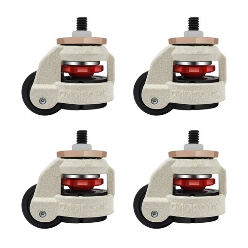 Set of Swivel Castors with Top Screw, 4 Pieces in Set, Metal Construction with Thread, Silver with Red Elements for Furniture Assembly